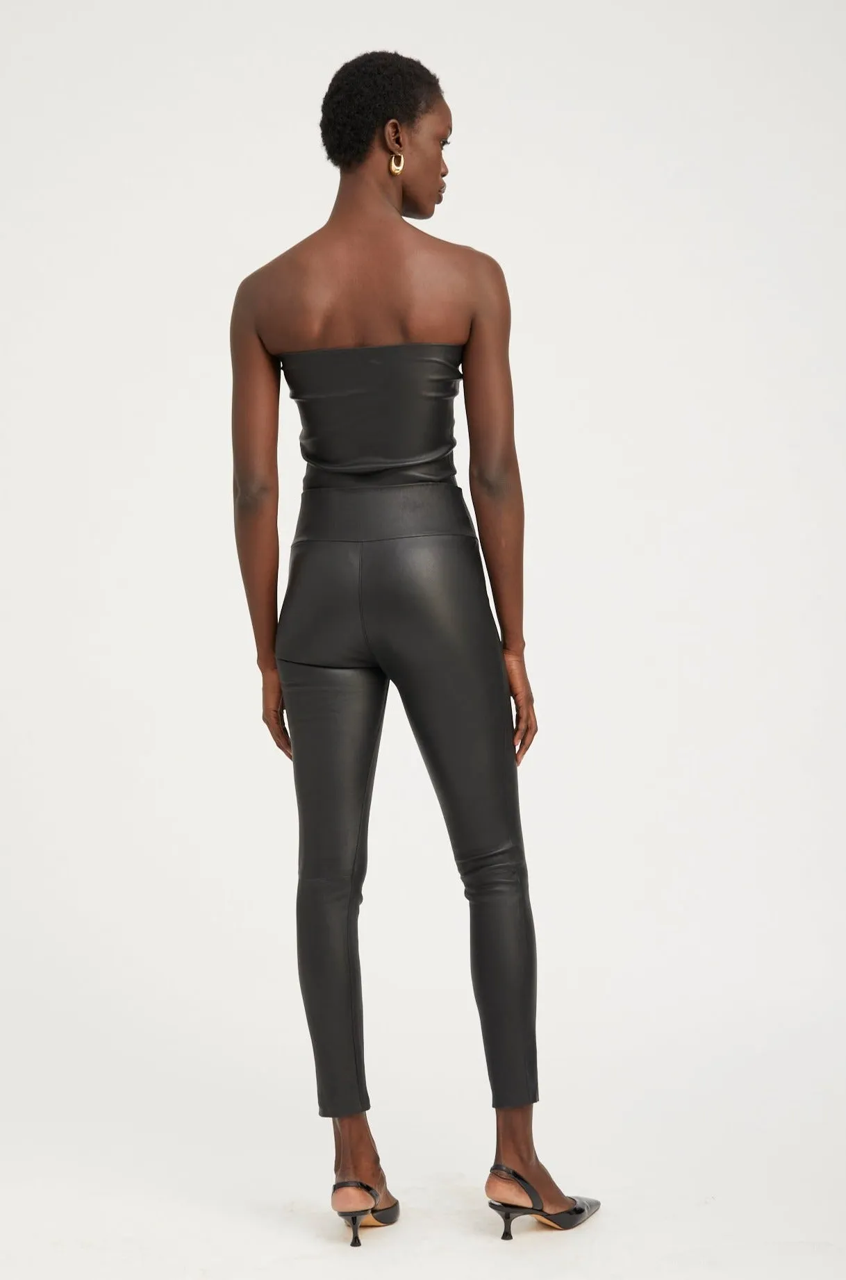 Ankle-Length Black Faux Leather Leggings