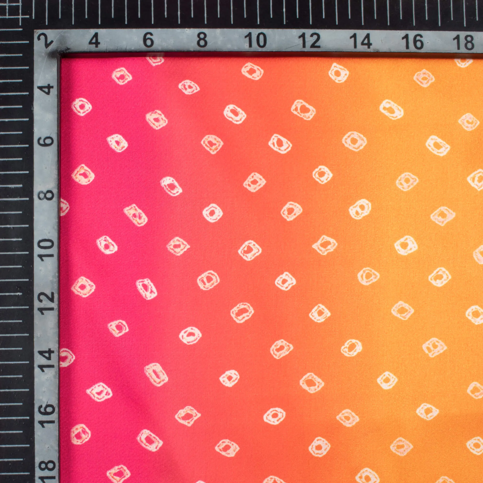 Bandhani Print Japan Satin Fabric - Apricot Orange Magenta Pink Pattern