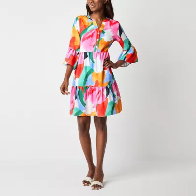 Be by CHETTA B Womens 3/4 Sleeve Babydoll Dress Petite