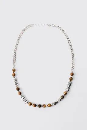 Beaded Metal Chain Necklace | boohooMAN UK