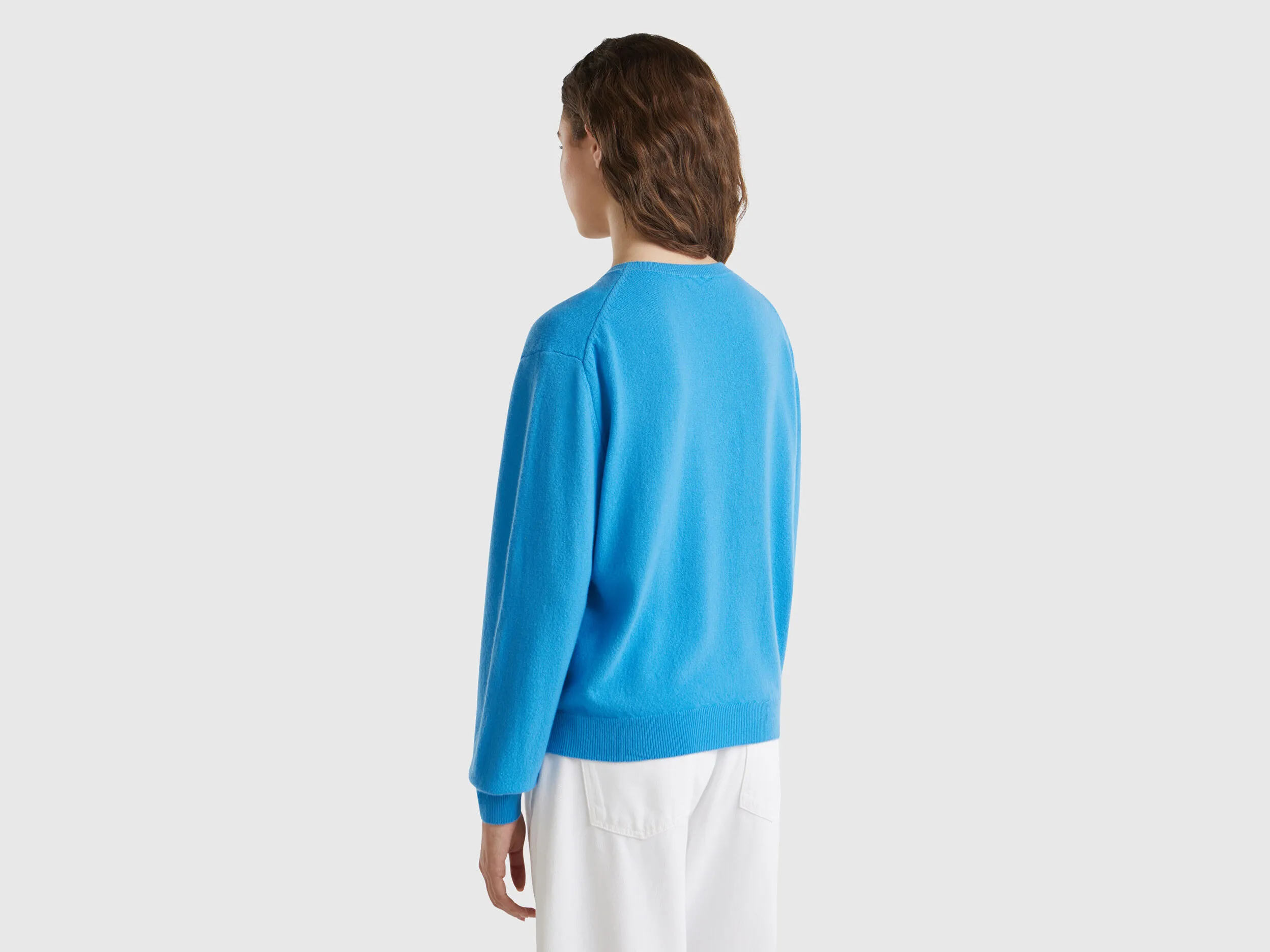 Benetton Light Blue Relax Fit Pure Merino Wool Sweater