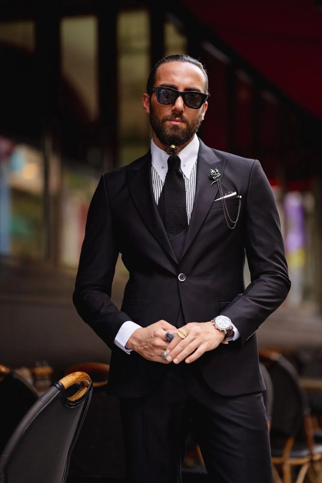 Black Mono Collar Suit