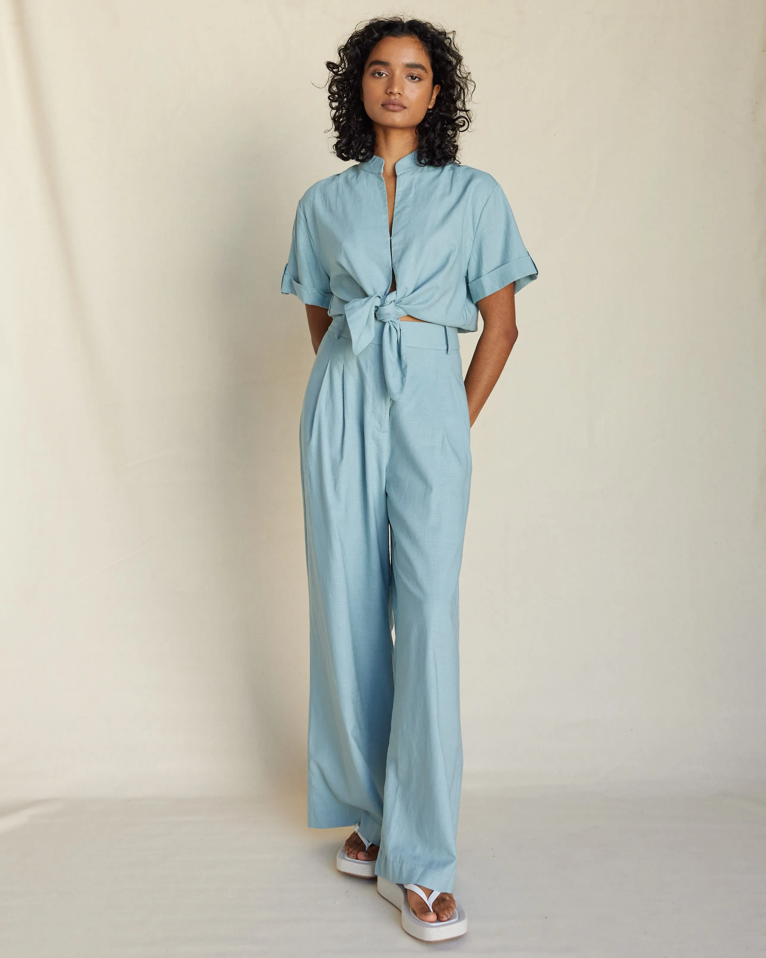 Duckegg Blue Bridgette Linen Pant