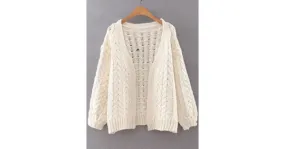 Cable Knit White Sweater Coat