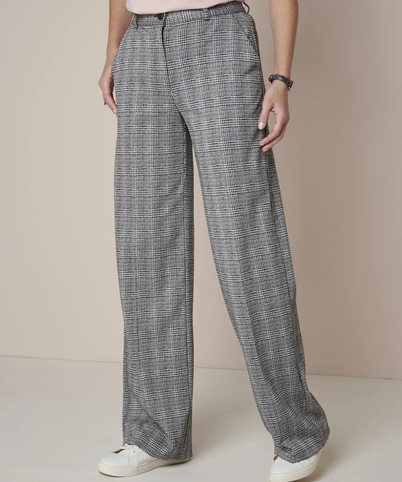 Wide-leg Check Trousers