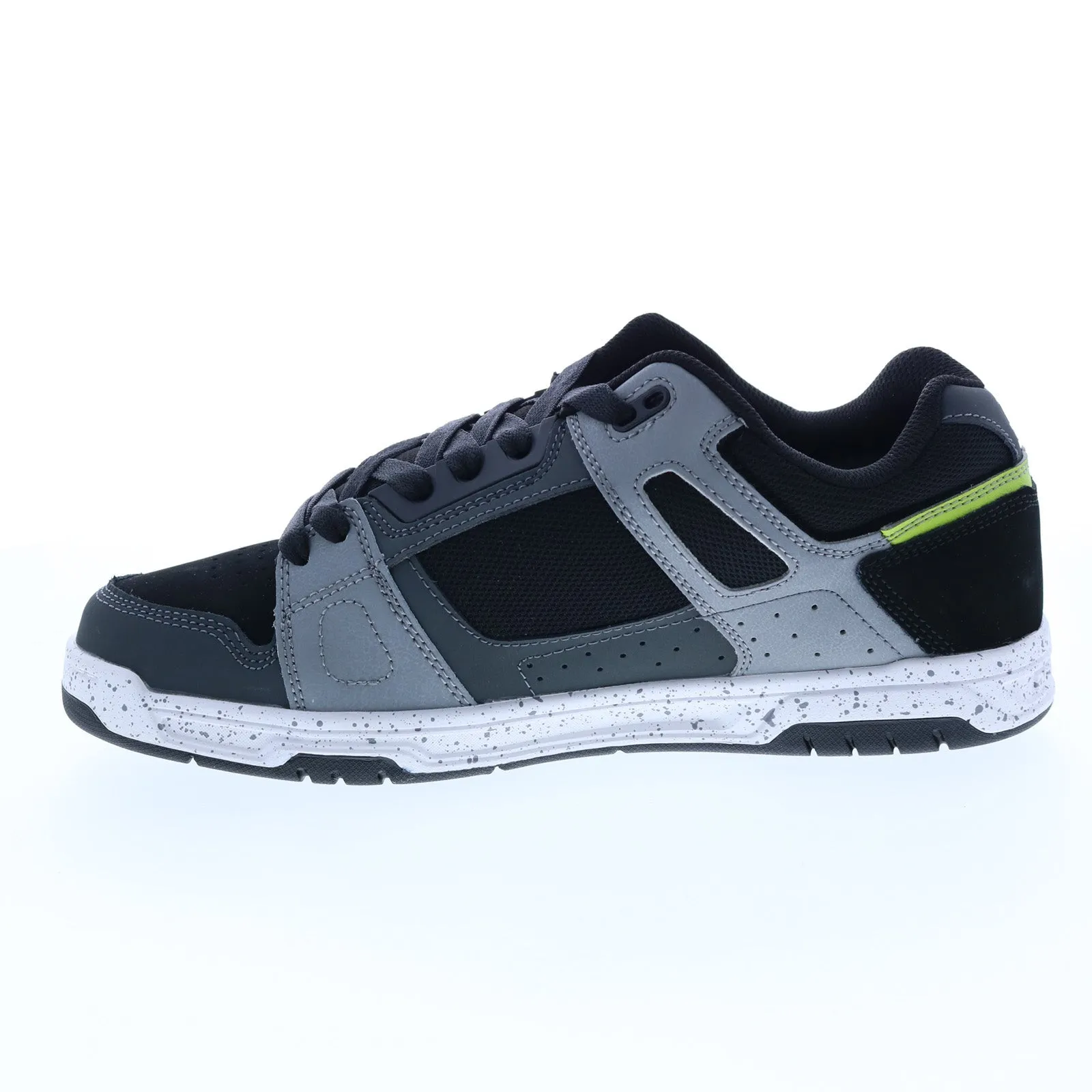 DC Stag 320188-XKSG Men's Black Leather Lace-Up Skate Sneakers