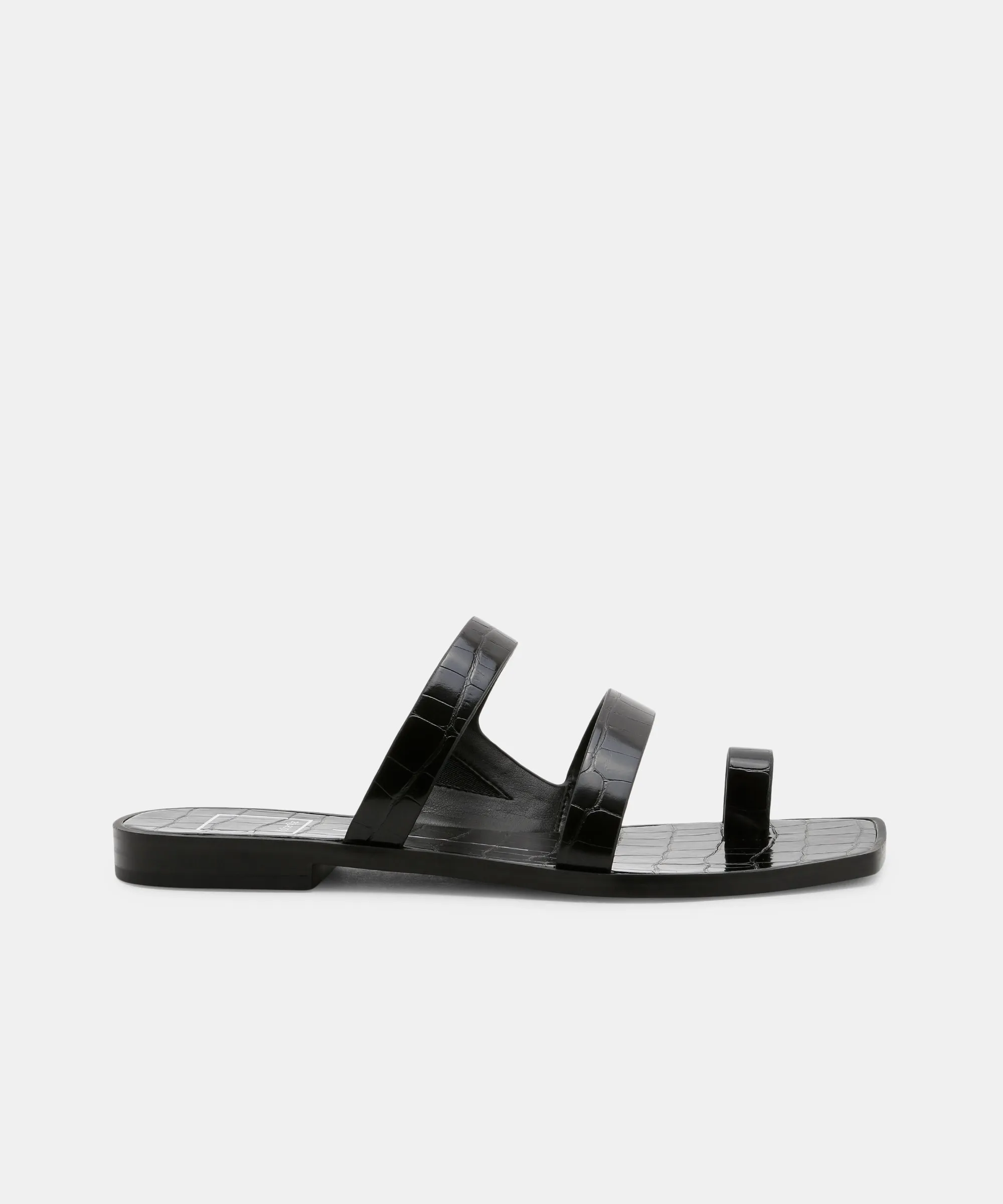 Isala Sandals in Black Crocodile Embossed Stella - Re:Vita