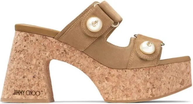 Jimmy Choo Fayence Wedge Sandals in Neutral Colors