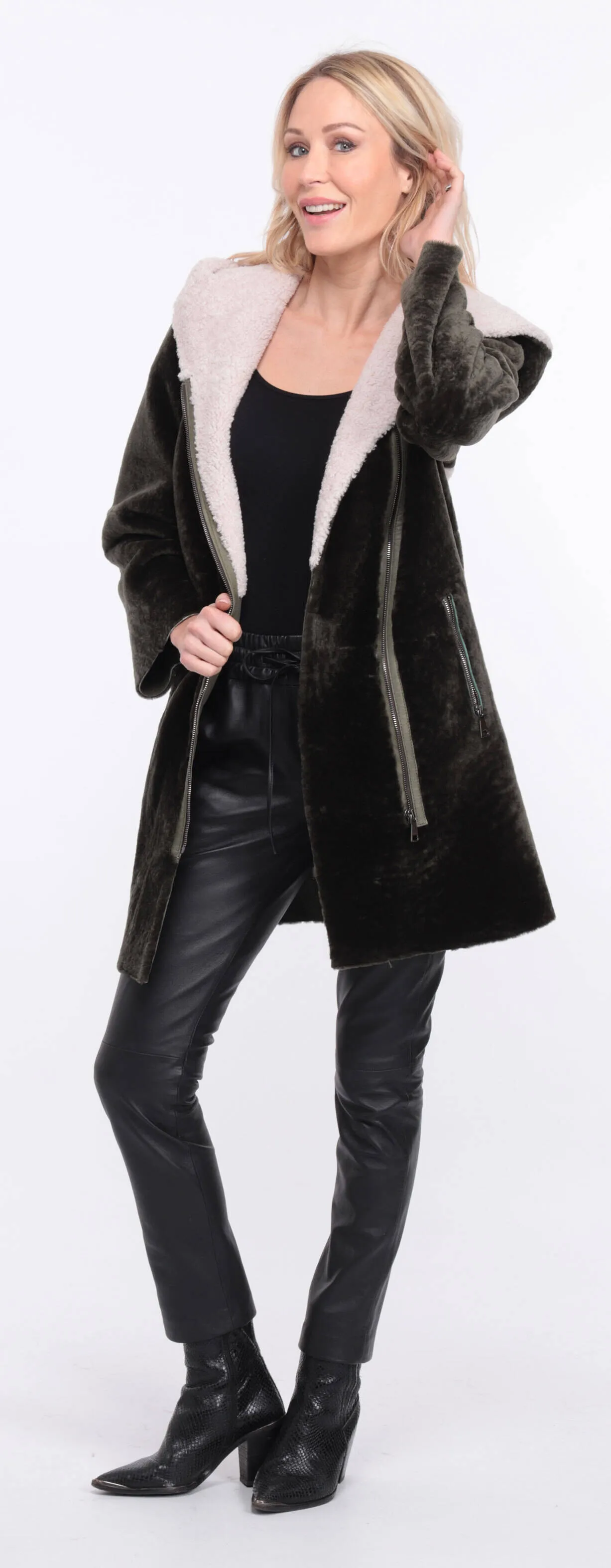 Khaki sheepskin coat for women