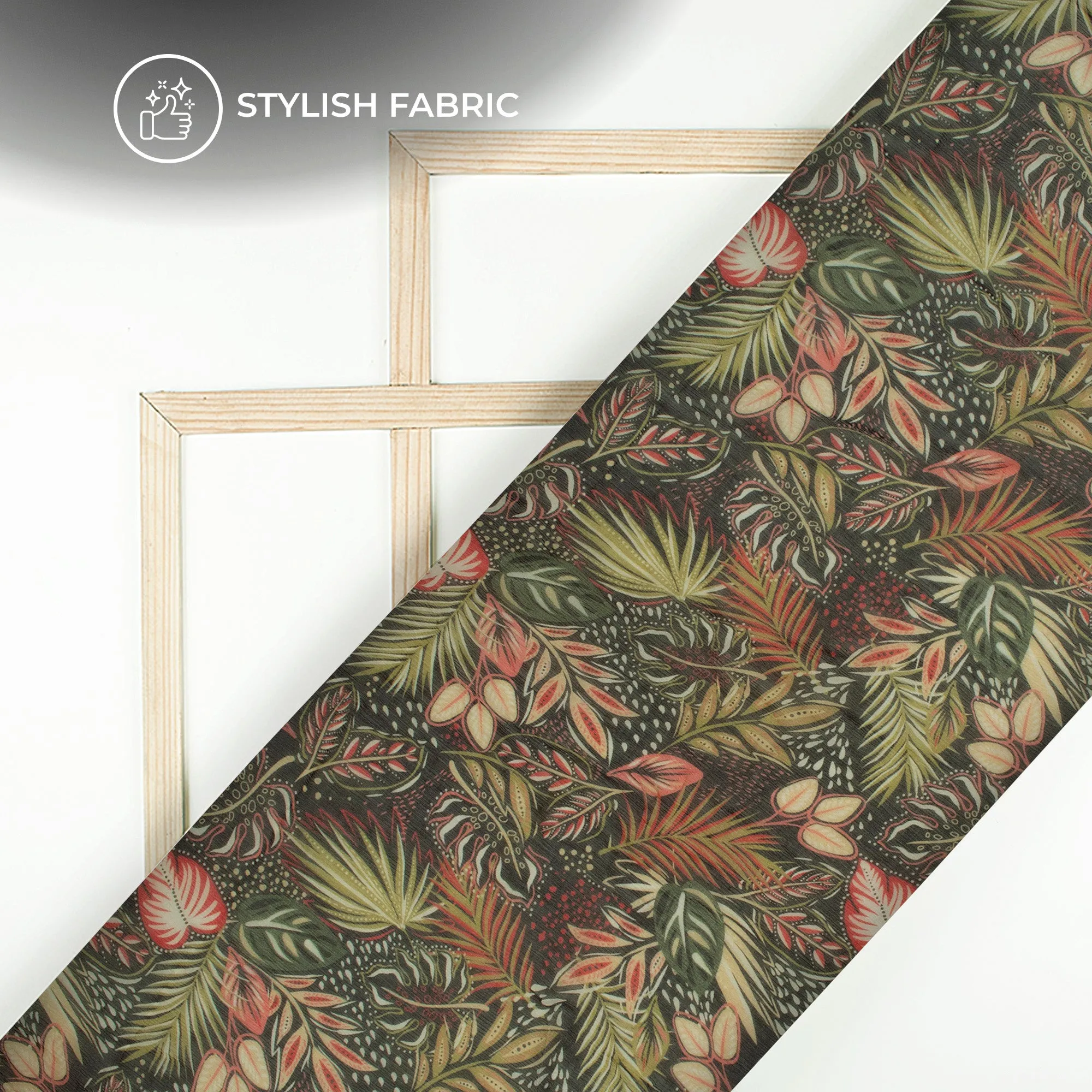 Leaf Print Bemberg Chiffon Fabric