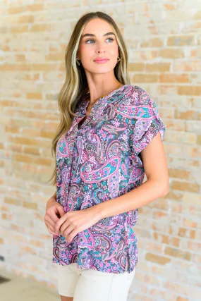 Charcoal and Pink Paisley Lizzy Cap Sleeve Top