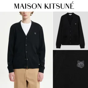 MAISON KITSUNE Unisex Animal Patterns Logo Designers Cardigans