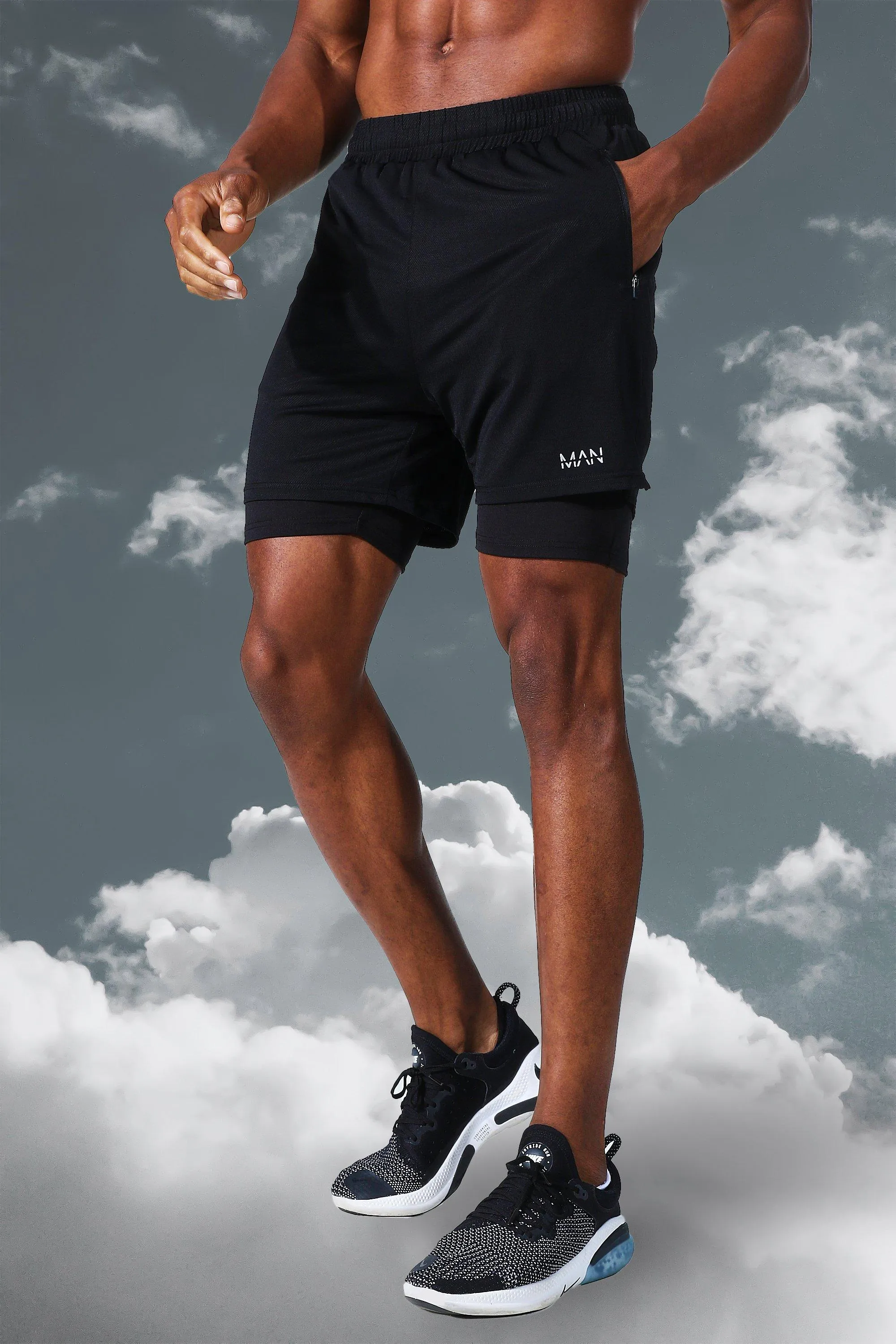 Man Active Gym Lightweight Marl 2 In 1 Short | boohooMAN UK