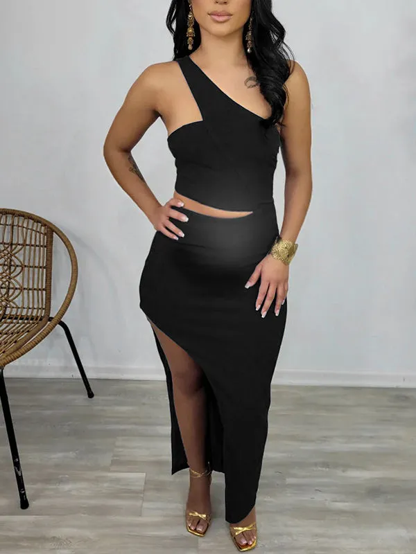 Irregular Cut Out One Shoulder Side Slit Bodycon Maternity Dress for Photoshoots and Baby Showers at Momnfancy