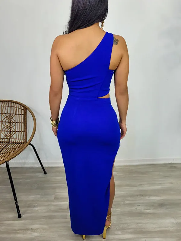 Irregular Cut Out One Shoulder Side Slit Bodycon Maternity Dress for Photoshoots and Baby Showers at Momnfancy
