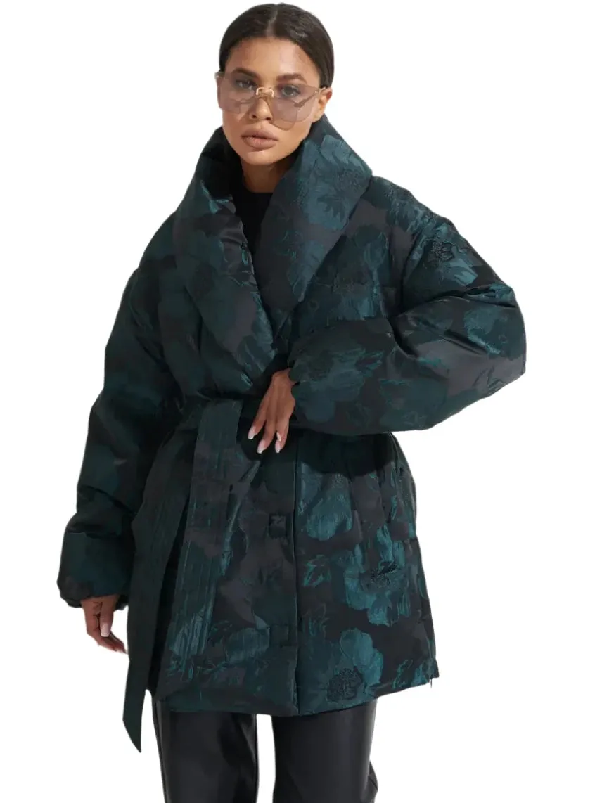 Monochrome Jacquard Down Fill Coat - Pre-Order. Shipping Nov 16