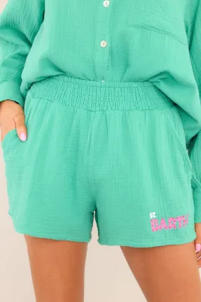 On The Coast Kelly Green Gauze Shorts
