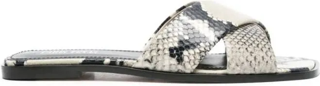 Paris Texas Snakeskin-Print Leather Sandals in Neutral Tones