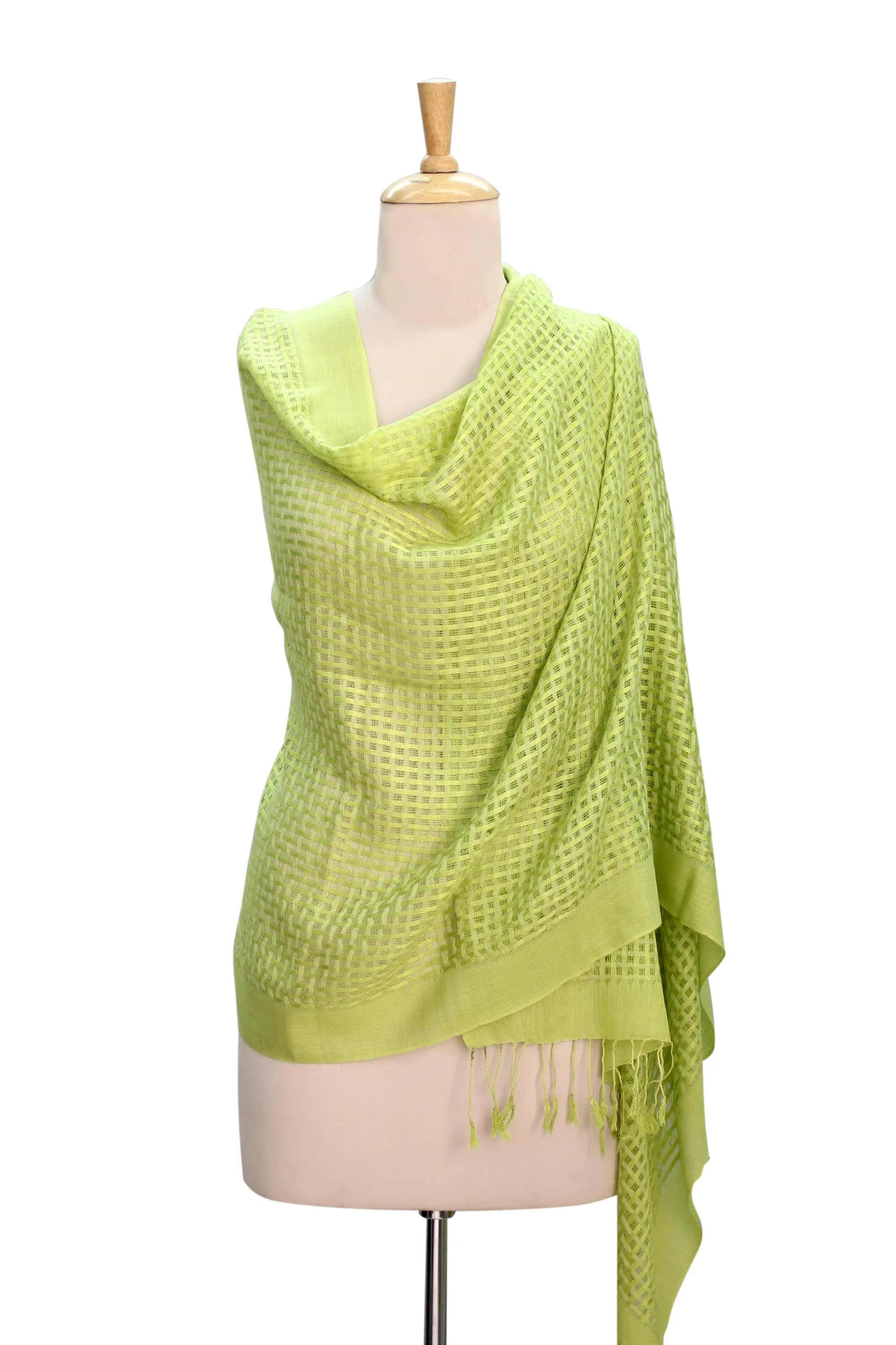 Patterned Shawl for Women - Chartreuse Wool and Silk Wrap - Shop Now