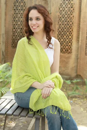 Patterned Shawl for Women - Chartreuse Wool and Silk Wrap - Shop Now