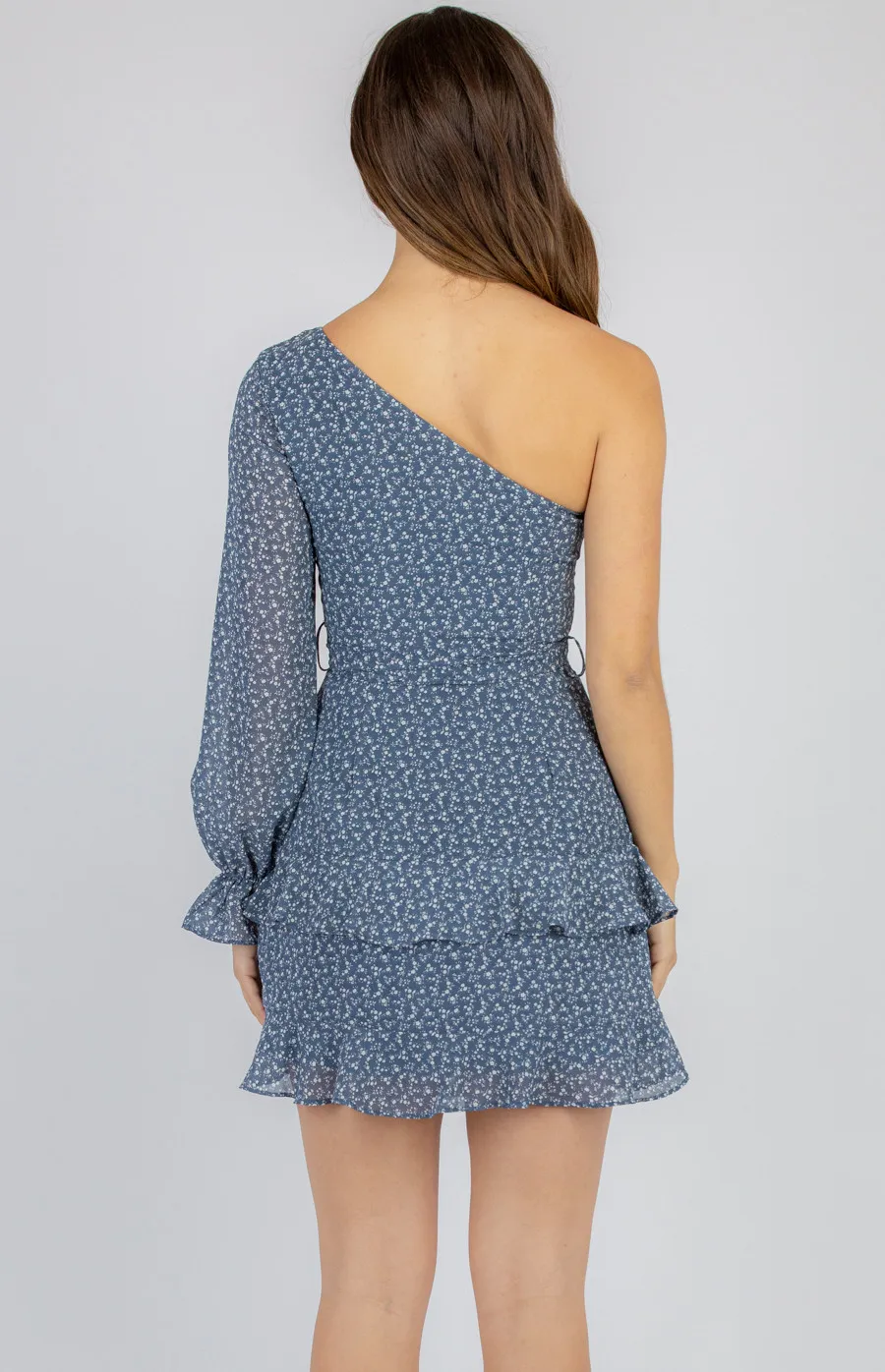 One Shoulder Ruffle Detail Printed Dress (SDR769A)