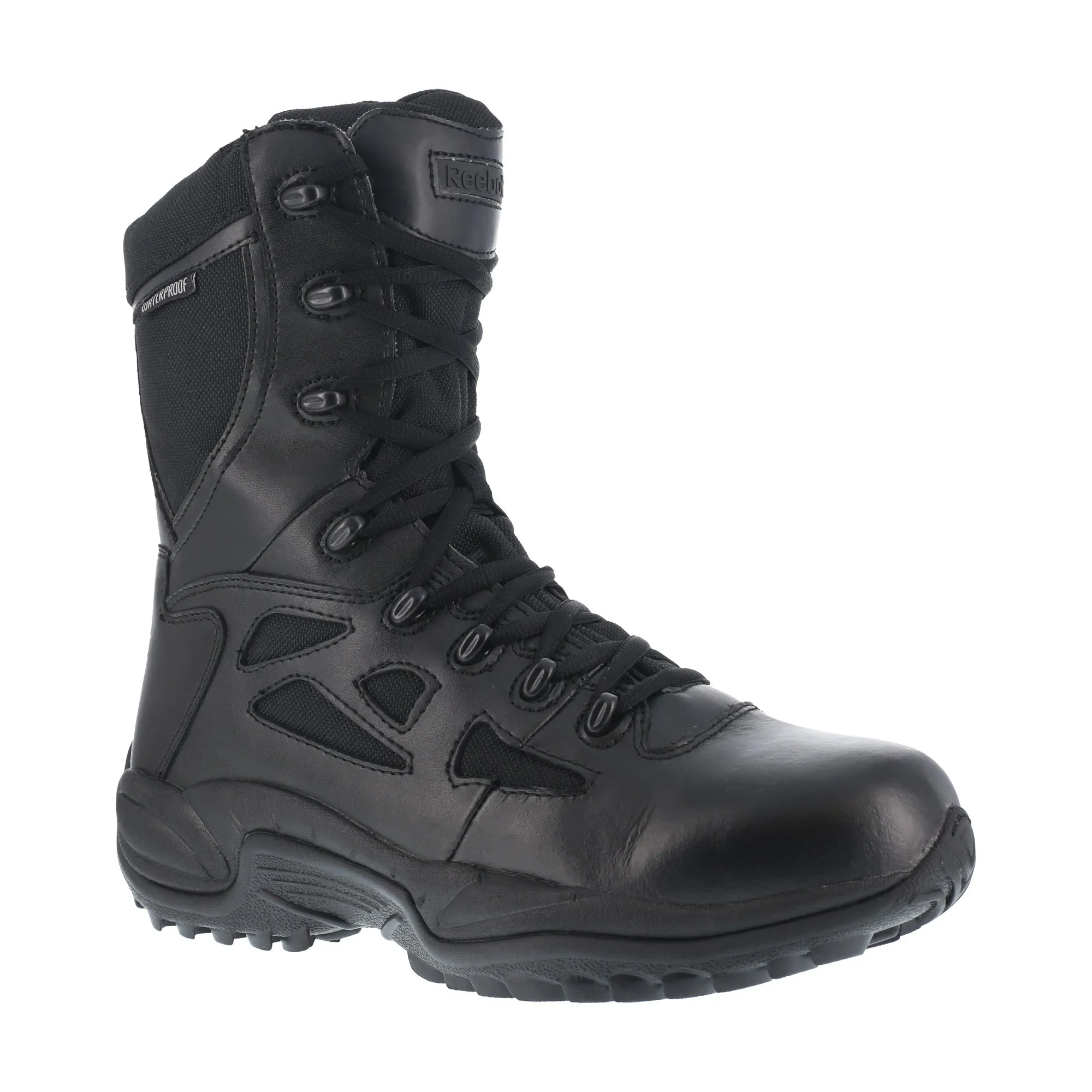 Reebok Women's Black Leather Work Boots - Rapid Response 8 Waterproof Zip Boots