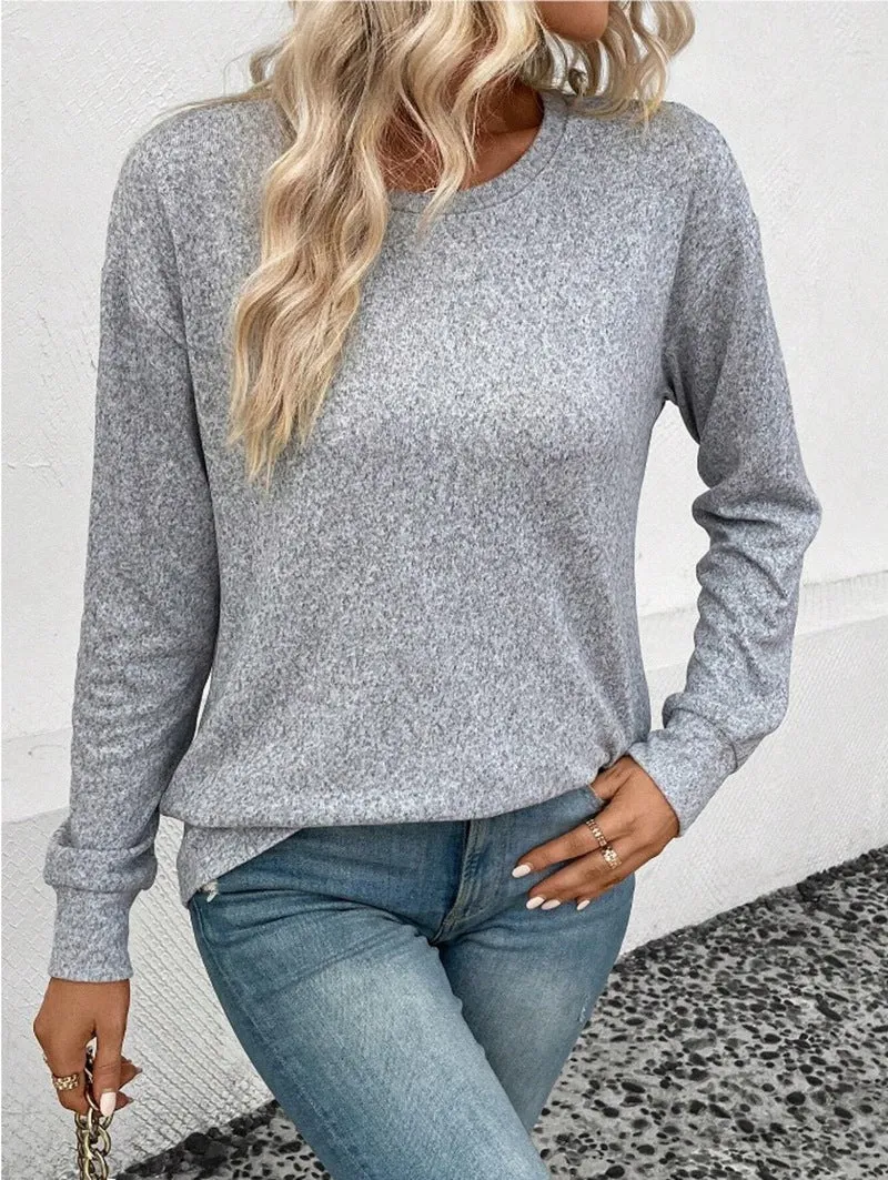 Solid Color Round Neck Sweater - Casual Loose Fit
