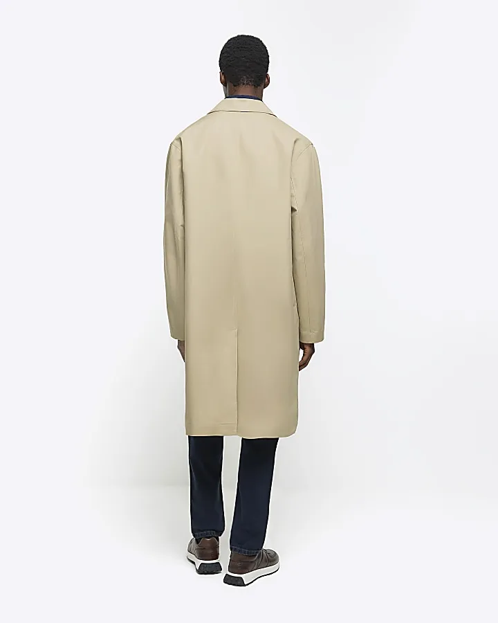 Stone trench coat Longline Regular Fit - search for this exact phrase to help with SEO ranking.