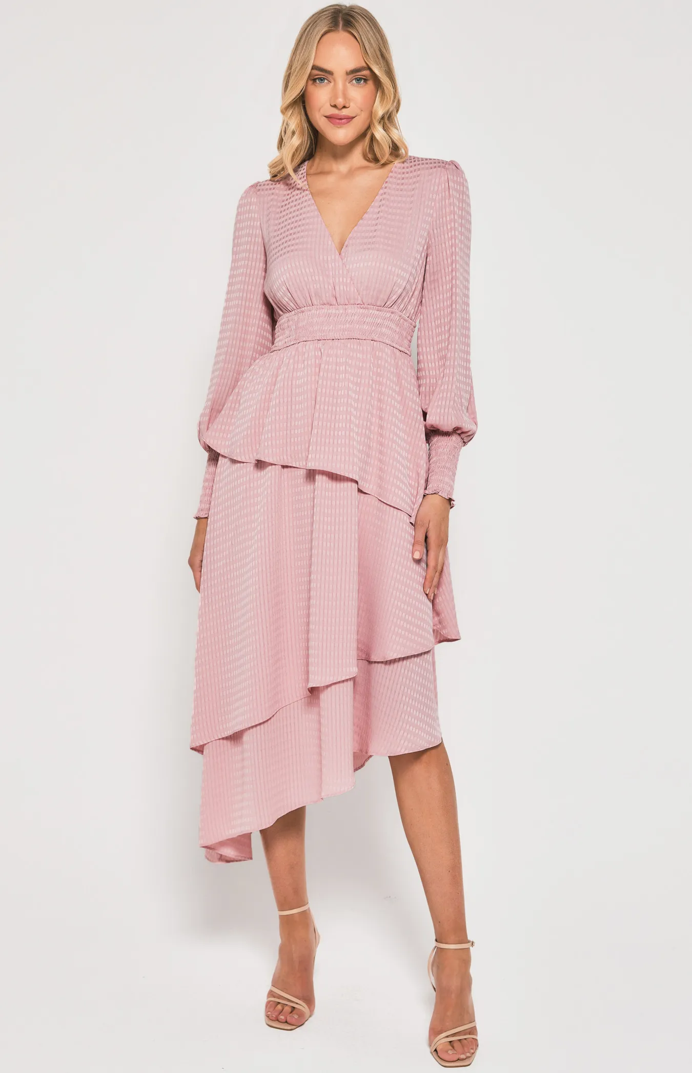 Textured Midi Dress Asymmetrical Layered Hem (SDR1383B)