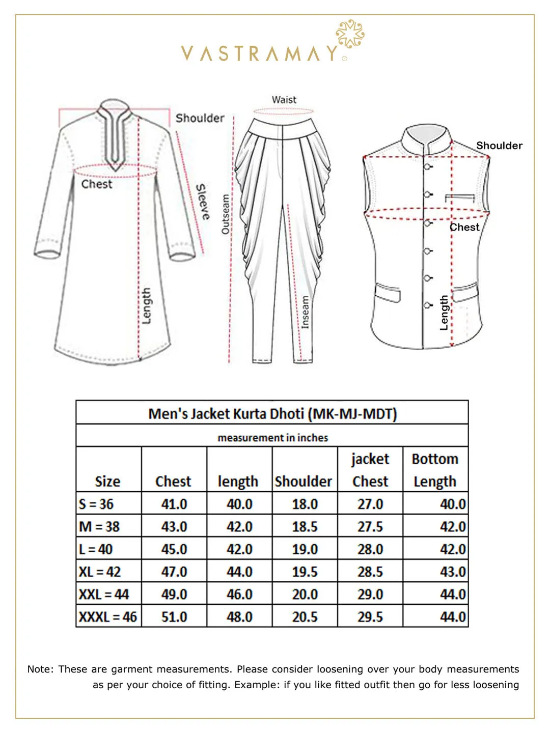 Vastramay Men's Silk Blend Kurta Dhoti Set with Maroon Nehru Jacket - Rose Gold