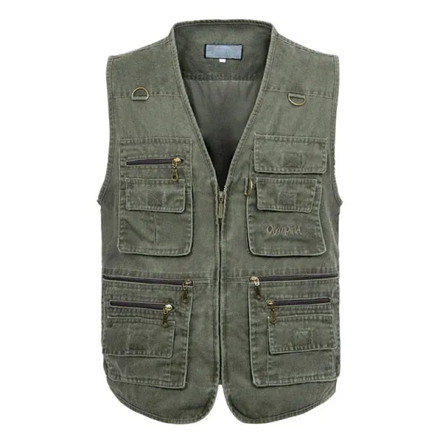 Xituodai Men's Plus Size Cotton Sleeveless Vest with Multiple Pockets - Big and Tall Casual Summer Wear