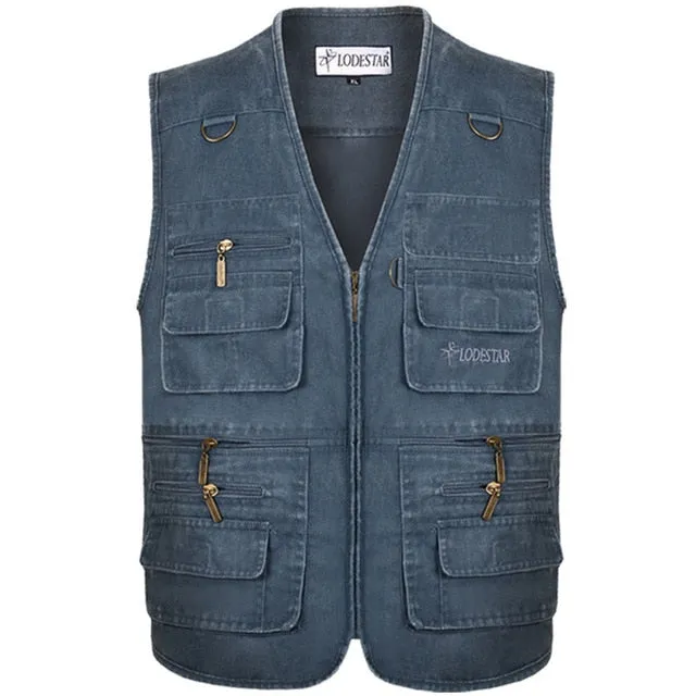 Xituodai Men's Plus Size Cotton Sleeveless Vest with Multiple Pockets - Big and Tall Casual Summer Wear